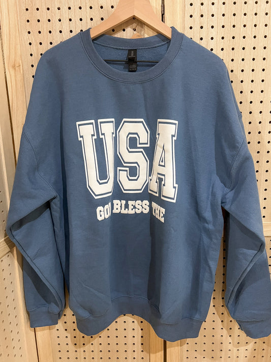 God Bless The USA White on Blue