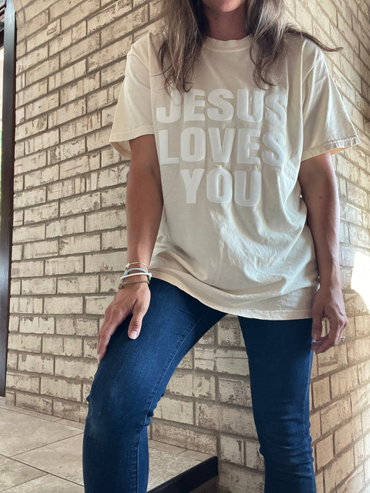 Jesus Loves You White on Ivory Tee