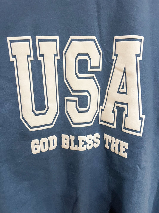 God Bless The USA White on Blue