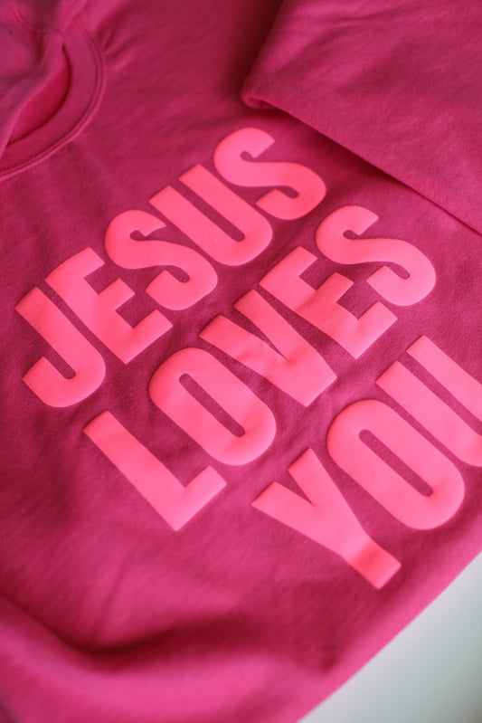 Jesus Loves You Crew Pink