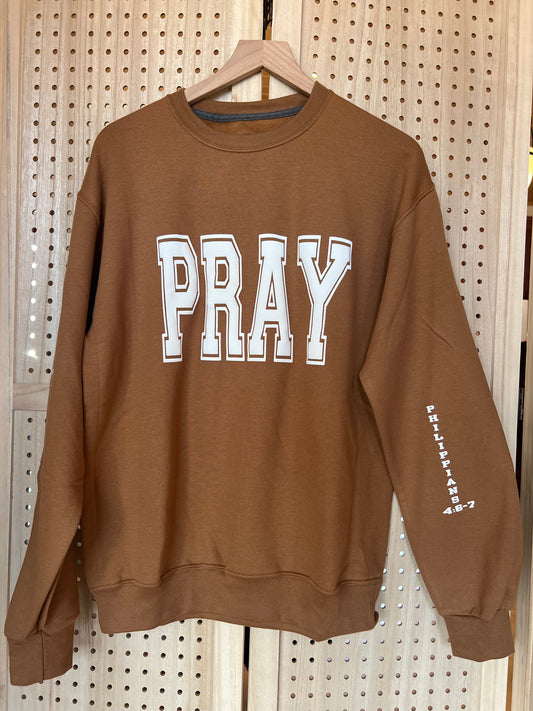 P R A Y Crewneck in Brown