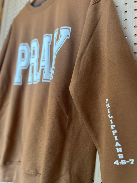 P R A Y Crewneck in Brown